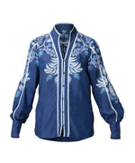 Load image into Gallery viewer, Once Was - Asher Placement Print Contrast Trim Viscose Faille Shirt - Moonlit Batic
