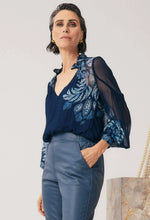 Load image into Gallery viewer, Once Was - Colette Viscose Chiffon Placement Print Shirred Collar Blouse - Moonlit Batic
