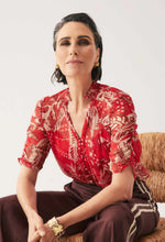 Load image into Gallery viewer, Once Was - Lunette Viscose Chiffon Ruched Sleeve Blouse - Crimson Palms
