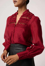 Load image into Gallery viewer, Once Was - Gillian Cotton Silk Smocked Shirt - Ruby
