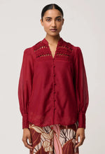 Load image into Gallery viewer, Once Was - Gillian Cotton Silk Smocked Shirt - Ruby
