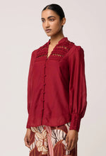 Load image into Gallery viewer, Once Was - Gillian Cotton Silk Smocked Shirt - Ruby
