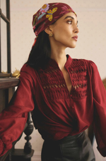Load image into Gallery viewer, Once Was - Gillian Cotton Silk Smocked Shirt - Ruby
