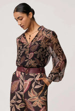 Load image into Gallery viewer, Once Was - Sheer Viscose Blouse with Embellished Neck Detail - Dark Tropique
