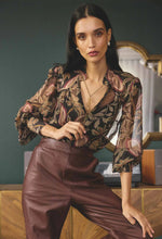 Load image into Gallery viewer, Once Was - Sheer Viscose Blouse with Embellished Neck Detail - Dark Tropique
