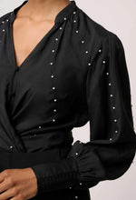 Load image into Gallery viewer, Once Was - Marcela Pearl Embellished Cupro Viscose Stretch Shirt - Black
