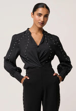 Load image into Gallery viewer, Once Was - Marcela Pearl Embellished Cupro Viscose Stretch Shirt - Black
