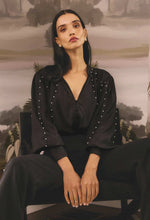 Load image into Gallery viewer, Once Was - Marcela Pearl Embellished Cupro Viscose Stretch Shirt - Black

