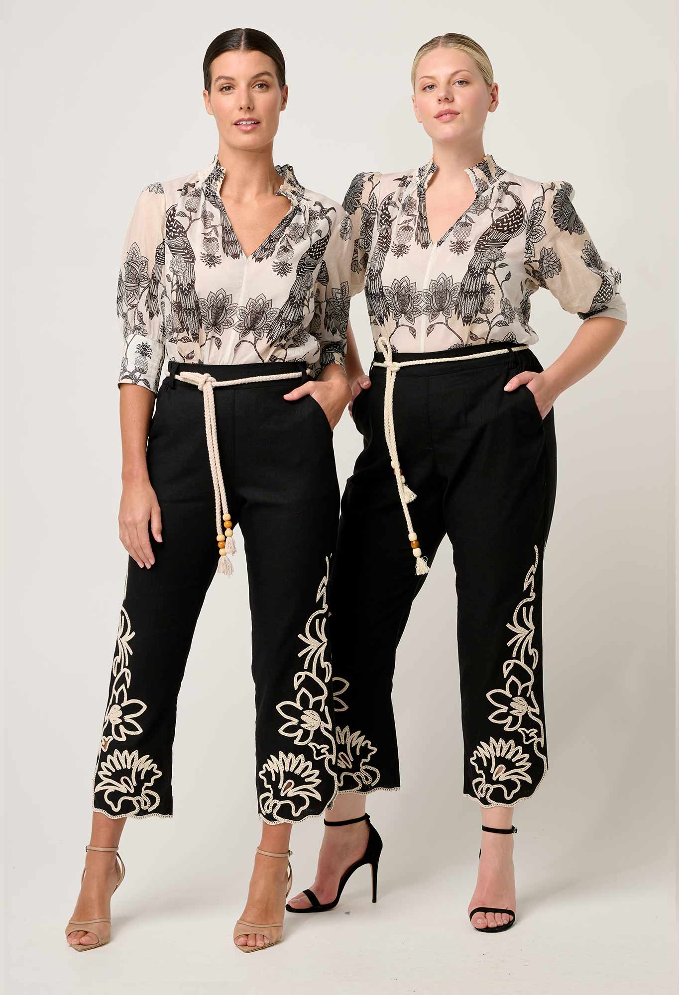 Once Was - Helm Embroidered Linen Viscose Pant - Black