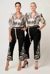 Once Was - Helm Embroidered Linen Viscose Pant - Black