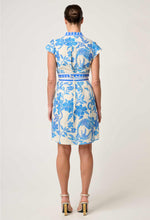 Load image into Gallery viewer, Once Was - Adriana Linen Viscose Embroidered Yoke Dress - Azure Mosaic
