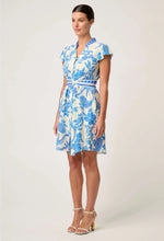 Load image into Gallery viewer, Once Was - Adriana Linen Viscose Embroidered Yoke Dress - Azure Mosaic
