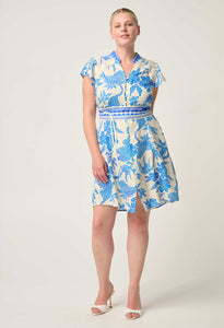 Once Was - Adriana Linen Viscose Embroidered Yoke Dress - Azure Mosaic