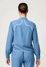 Load image into Gallery viewer, Once Was - Aurora Reversible Linen Viscose Tencel Fringe Jacket - Petinos Floros/Blue Ash
