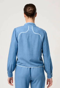Once Was - Aurora Reversible Linen Viscose Tencel Fringe Jacket - Petinos Floros/Blue Ash