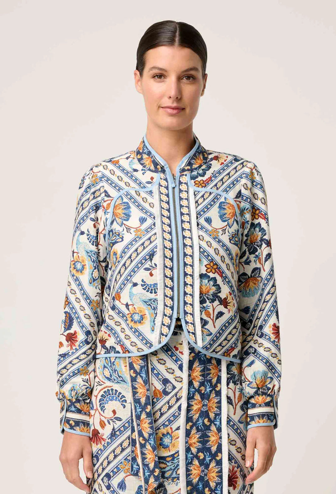 Once Was - Aurora Reversible Linen Viscose Tencel Fringe Jacket - Petinos Floros/Blue Ash