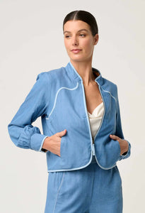 Once Was - Aurora Reversible Linen Viscose Tencel Fringe Jacket - Petinos Floros/Blue Ash
