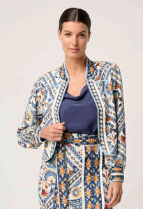 Once Was - Aurora Reversible Linen Viscose Tencel Fringe Jacket - Petinos Floros/Blue Ash