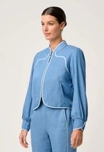 Load image into Gallery viewer, Once Was - Aurora Reversible Linen Viscose Tencel Fringe Jacket - Petinos Floros/Blue Ash
