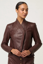 Load image into Gallery viewer, Once Was - Acer Leather Shawl Collar Detail Jacket - Oxblood
