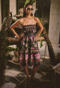 Once Was - Cordelia Placement Print Shirred Waist Silk Cotton Skirt - Anthos Lotos