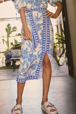 Load image into Gallery viewer, Once Was - Zenobia Viscose Dobby Midi Skirt - Azure Mosaic
