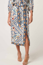 Load image into Gallery viewer, Once Was - Zenobia Linen Viscose Printed Fringe Midi Skirt - Petinos Floros
