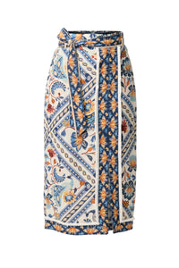 Once Was - Zenobia Linen Viscose Printed Fringe Midi Skirt - Petinos Floros