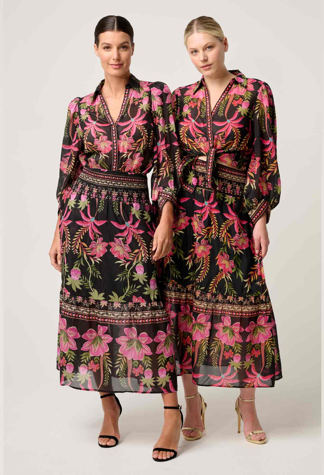Once Was - Elysian Silk Cotton Placement Print Cuffed Shirt - Anthos Lotos