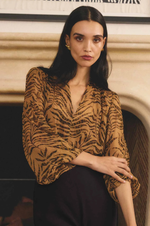 Load image into Gallery viewer, Once Was - Camille Sheer Viscose Draped Collar Blouse - Exotica
