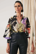 Load image into Gallery viewer, Once Was - Colette Silk Cotton Shirred Collar Blouse - Tangled Blossom
