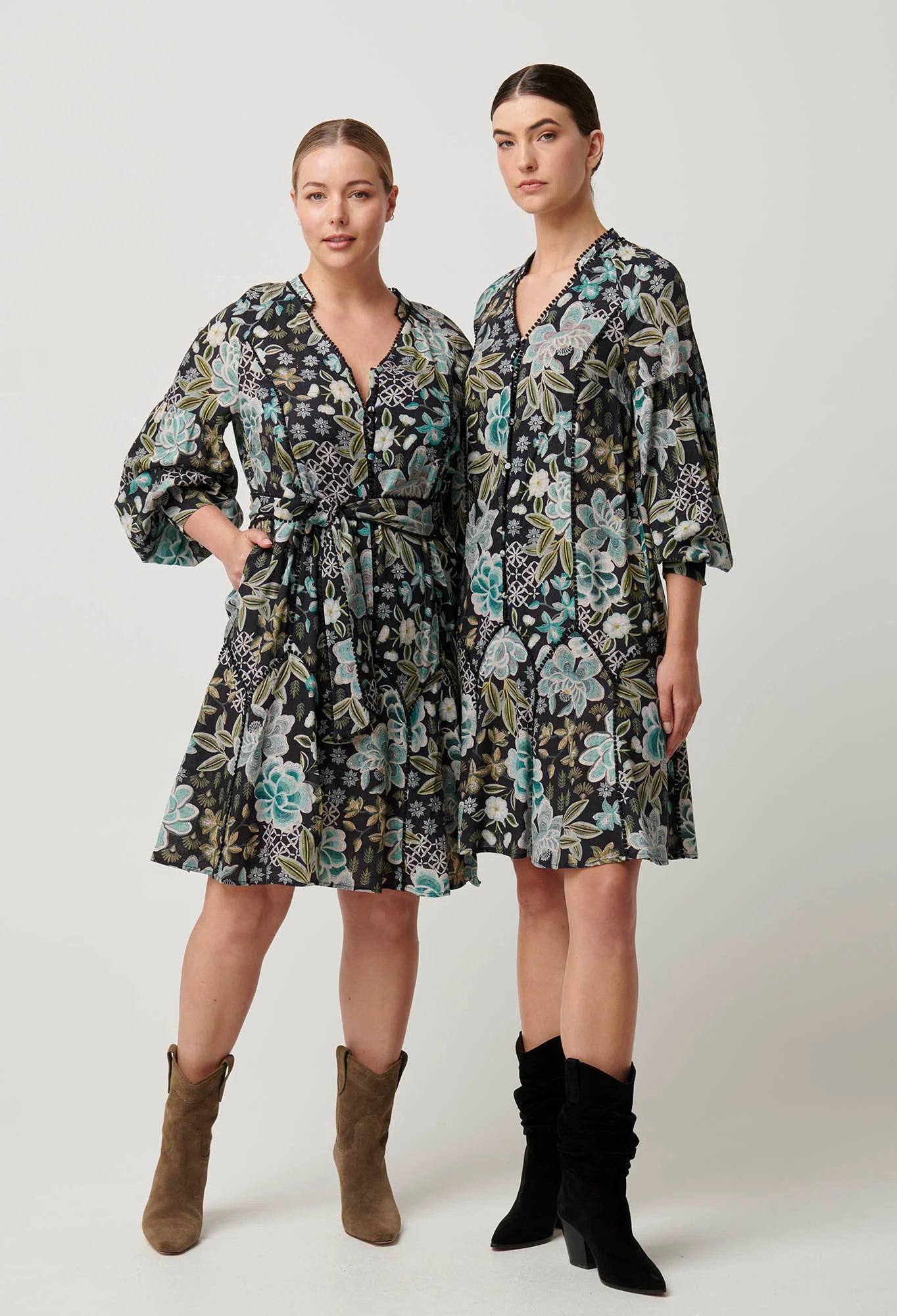 Once Was - Emerson Linen Viscose Lace Panelled Dress - Dahlia Fields