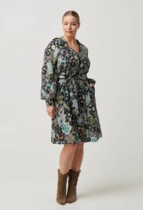 Once Was - Emerson Linen Viscose Lace Panelled Dress - Dahlia Fields