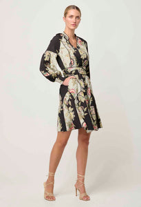 Once Was - Emersyn Viscose Dobby Lace Panelled Dress - Mariposa Nero