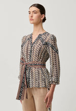 Load image into Gallery viewer, Once Was - Fallon Crinkle Cotton Silk Contrast Panel Blouse With Tie - Bromegrass Print
