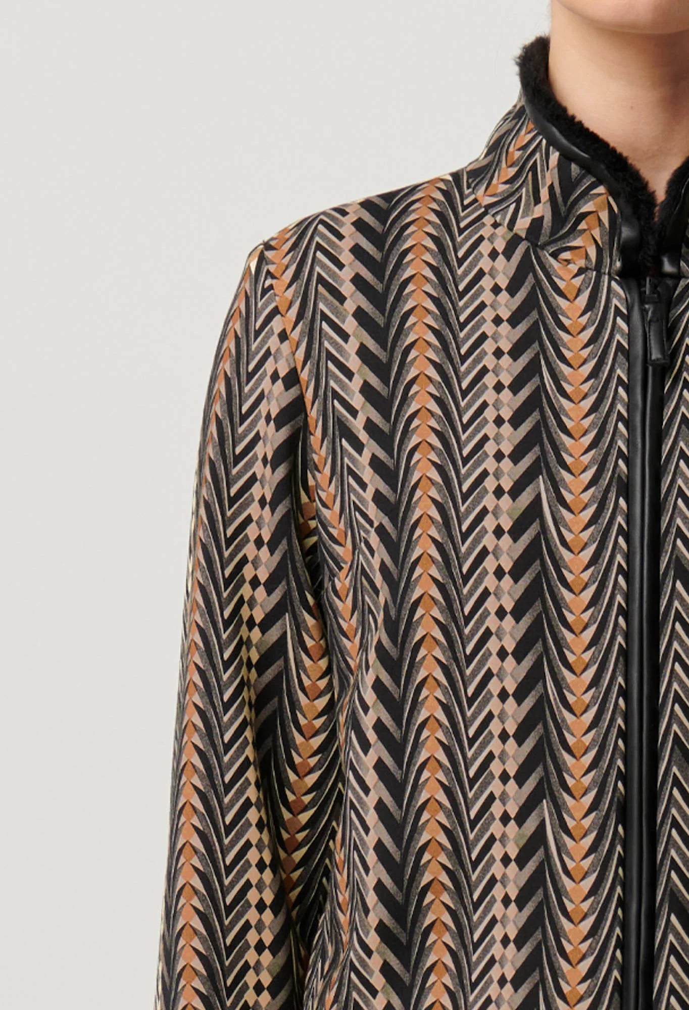 Once Was - Rylie Reversible Placement Print Ponte & Faux Fur Jacket - Black Bromegrass