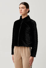 Load image into Gallery viewer, Once Was - Rylie Reversible Placement Print Ponte &amp; Faux Fur Jacket - Black Bromegrass
