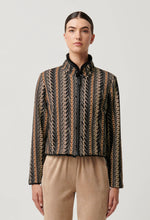 Load image into Gallery viewer, Once Was - Rylie Reversible Placement Print Ponte &amp; Faux Fur Jacket - Black Bromegrass

