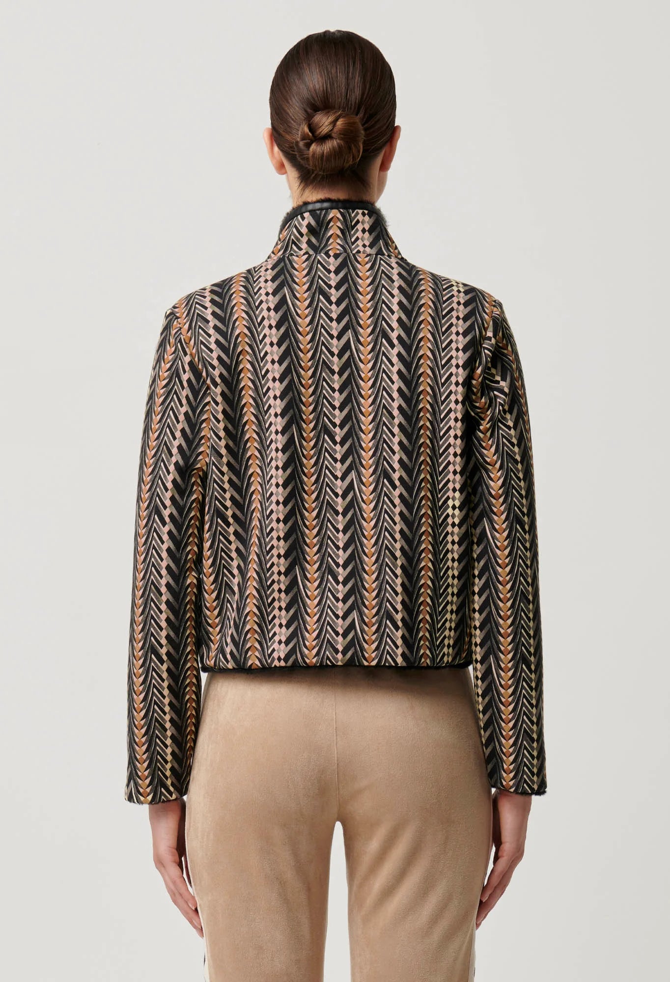 Once Was - Rylie Reversible Placement Print Ponte & Faux Fur Jacket - Black Bromegrass