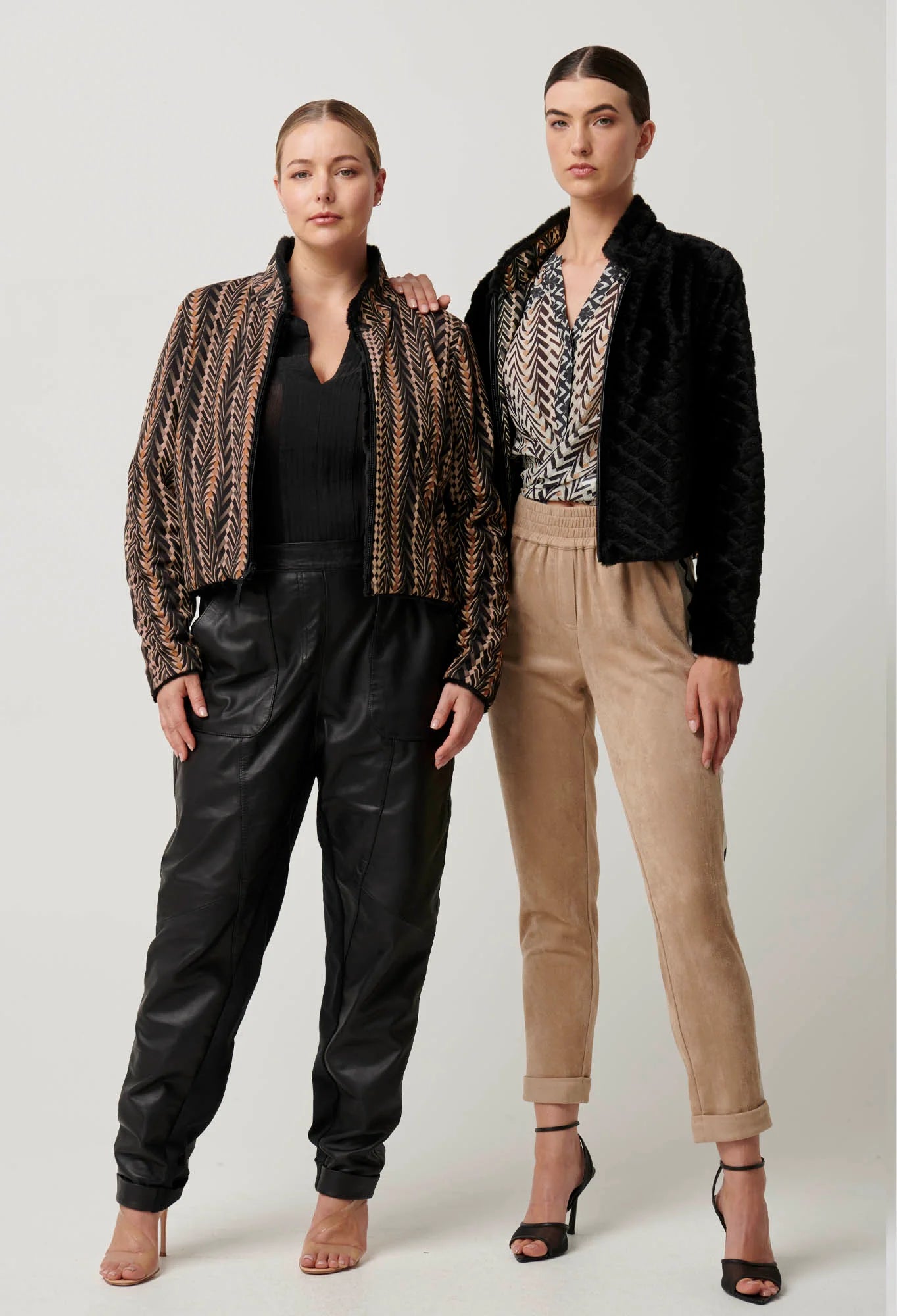 Once Was - Rylie Reversible Placement Print Ponte & Faux Fur Jacket - Black Bromegrass