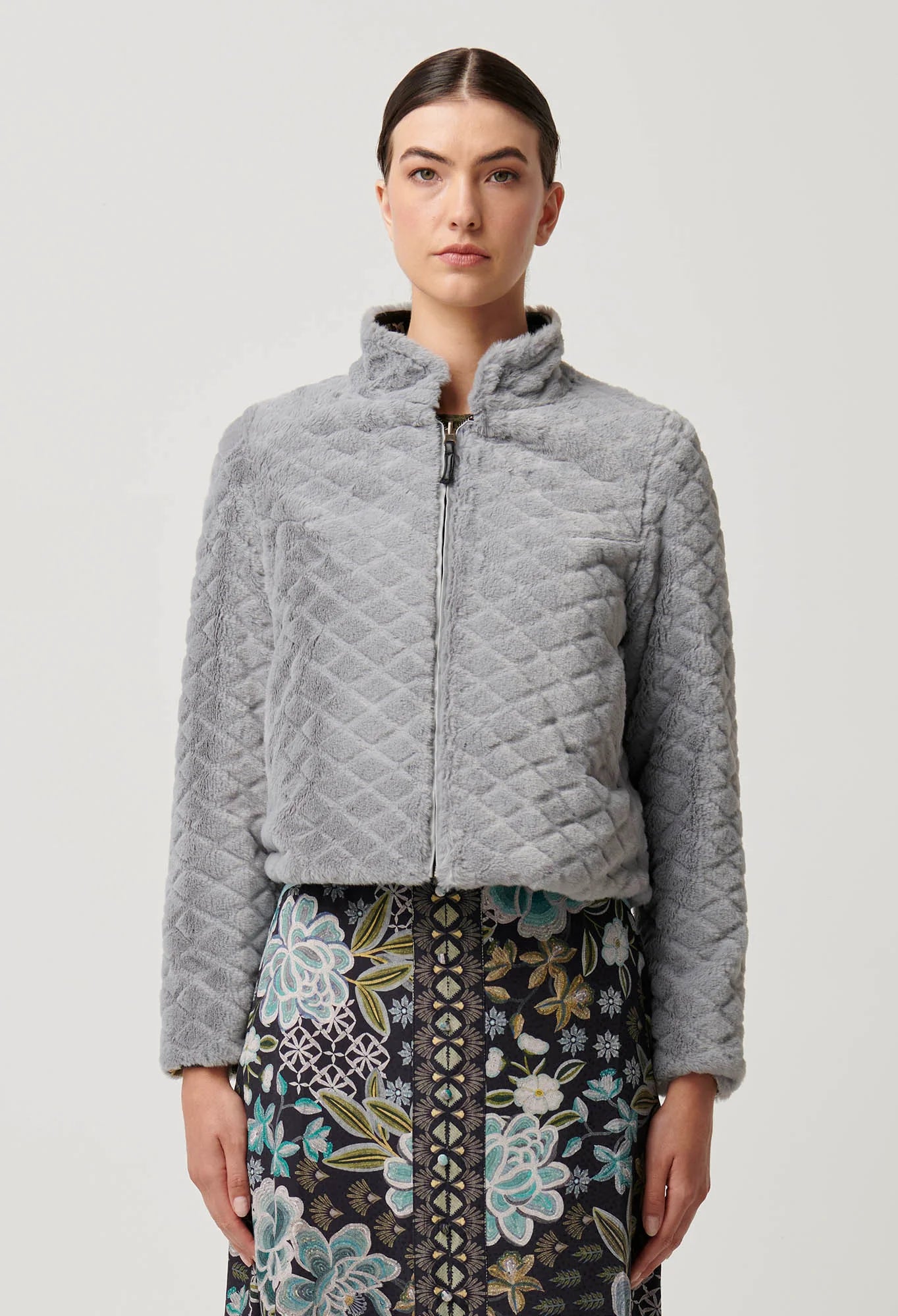 Once Was - Rylie Reversible Placement Print Ponte & Faux Fur Jacket