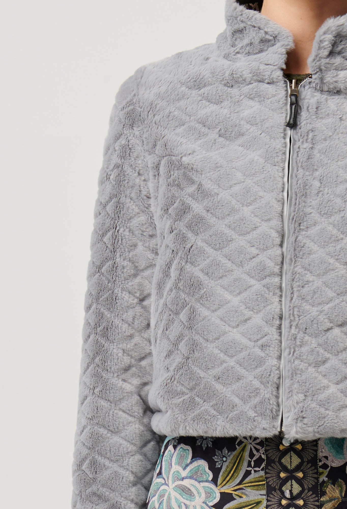 Once Was - Rylie Reversible Placement Print Ponte & Faux Fur Jacket - Dahlia Fields