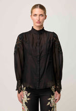 Load image into Gallery viewer, Once Was - Sevilla Cotton Silk Custom Lace Detail Shirt - Onyx
