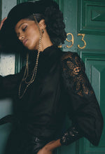 Load image into Gallery viewer, Once Was - Sevilla Cotton Silk Custom Lace Detail Shirt - Onyx
