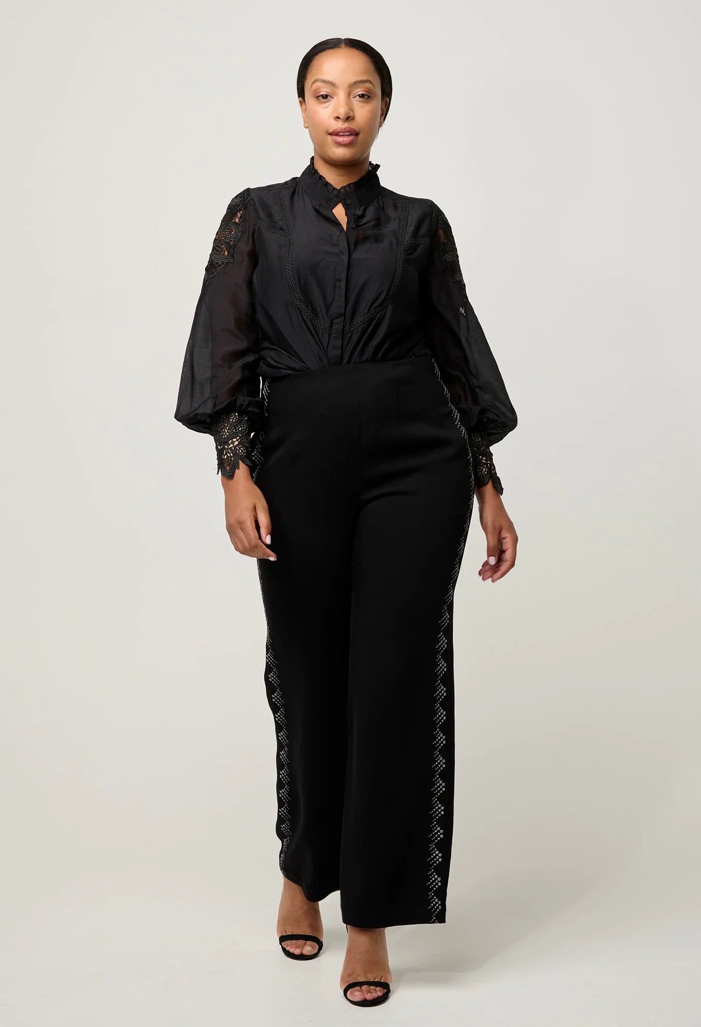Once Was - Sevilla Cotton Silk Custom Lace Detail Shirt - Onyx