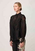Load image into Gallery viewer, Once Was - Sevilla Cotton Silk Custom Lace Detail Shirt - Onyx
