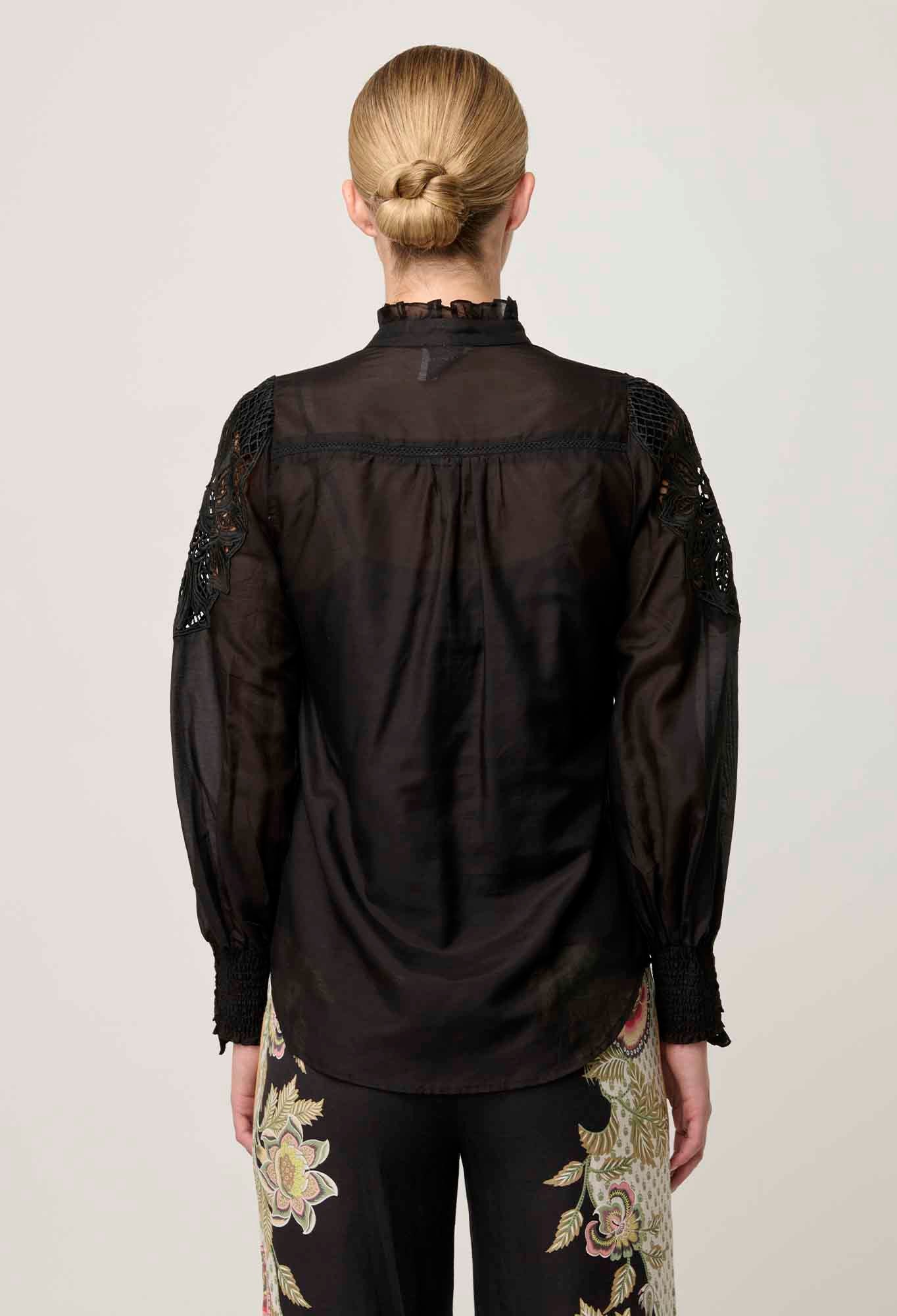 Once Was - Sevilla Cotton Silk Custom Lace Detail Shirt - Onyx