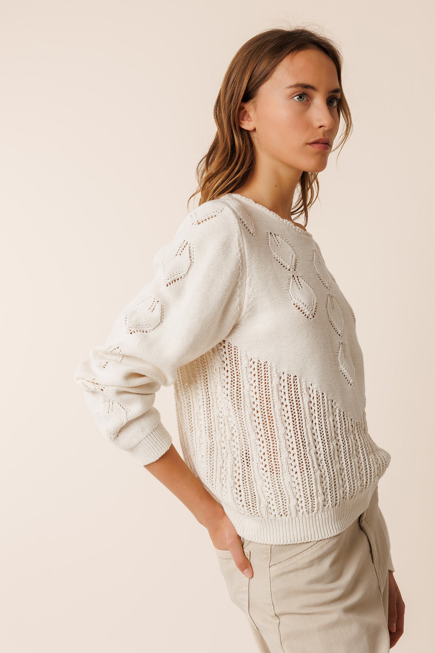 Indi And Cold - Crochet Effect Knit - Blanco 149