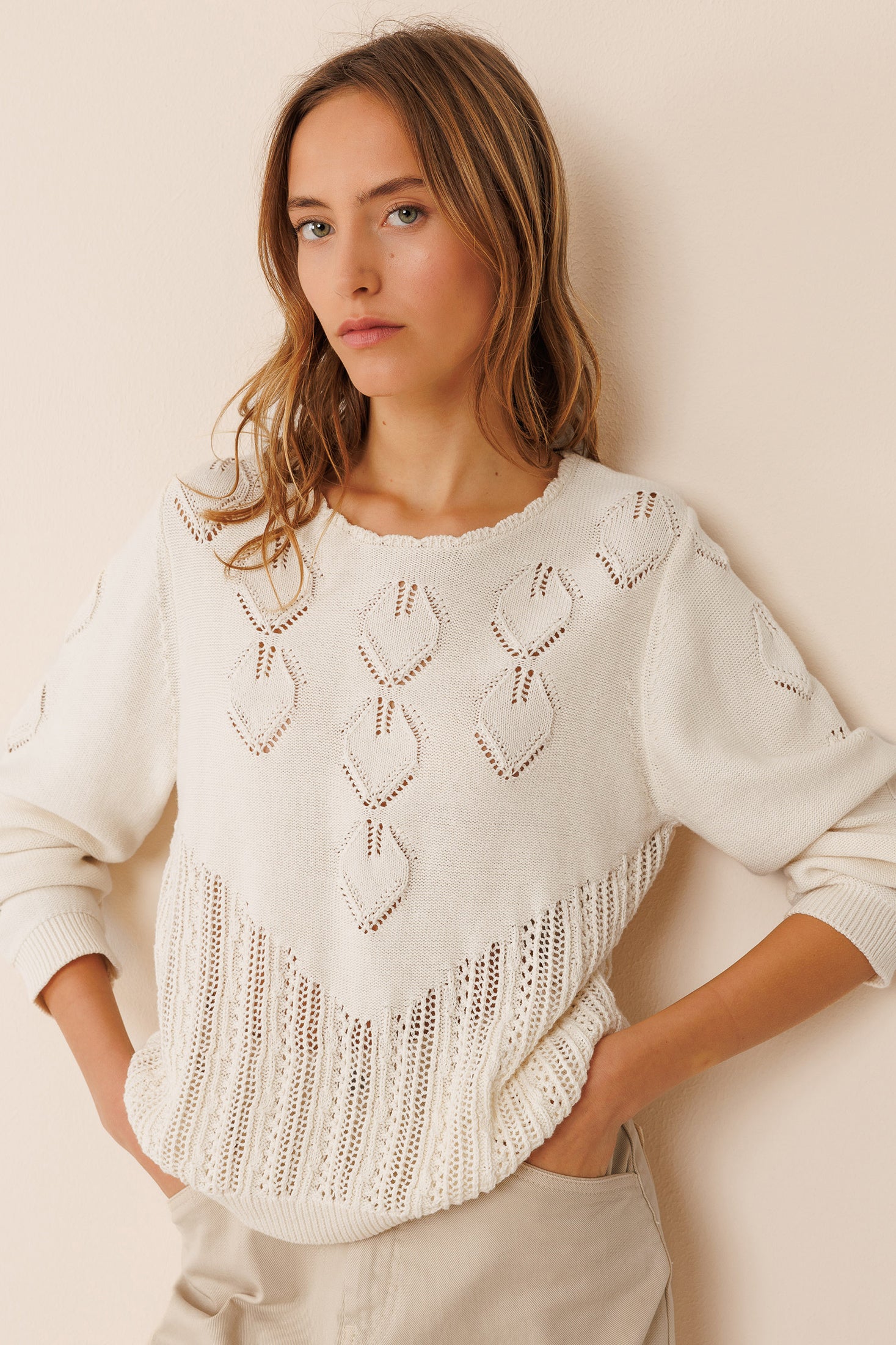 Indi And Cold - Crochet Effect Knit - Blanco 149