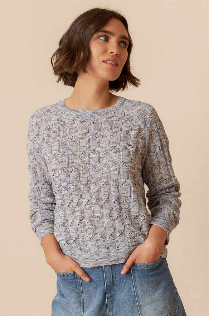 Indi And Cold - Pointelle Knit Sweater - Azul 466